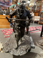 Large Bronze French Rickshaw Sculpture Antique Figurative Art Piece Decor