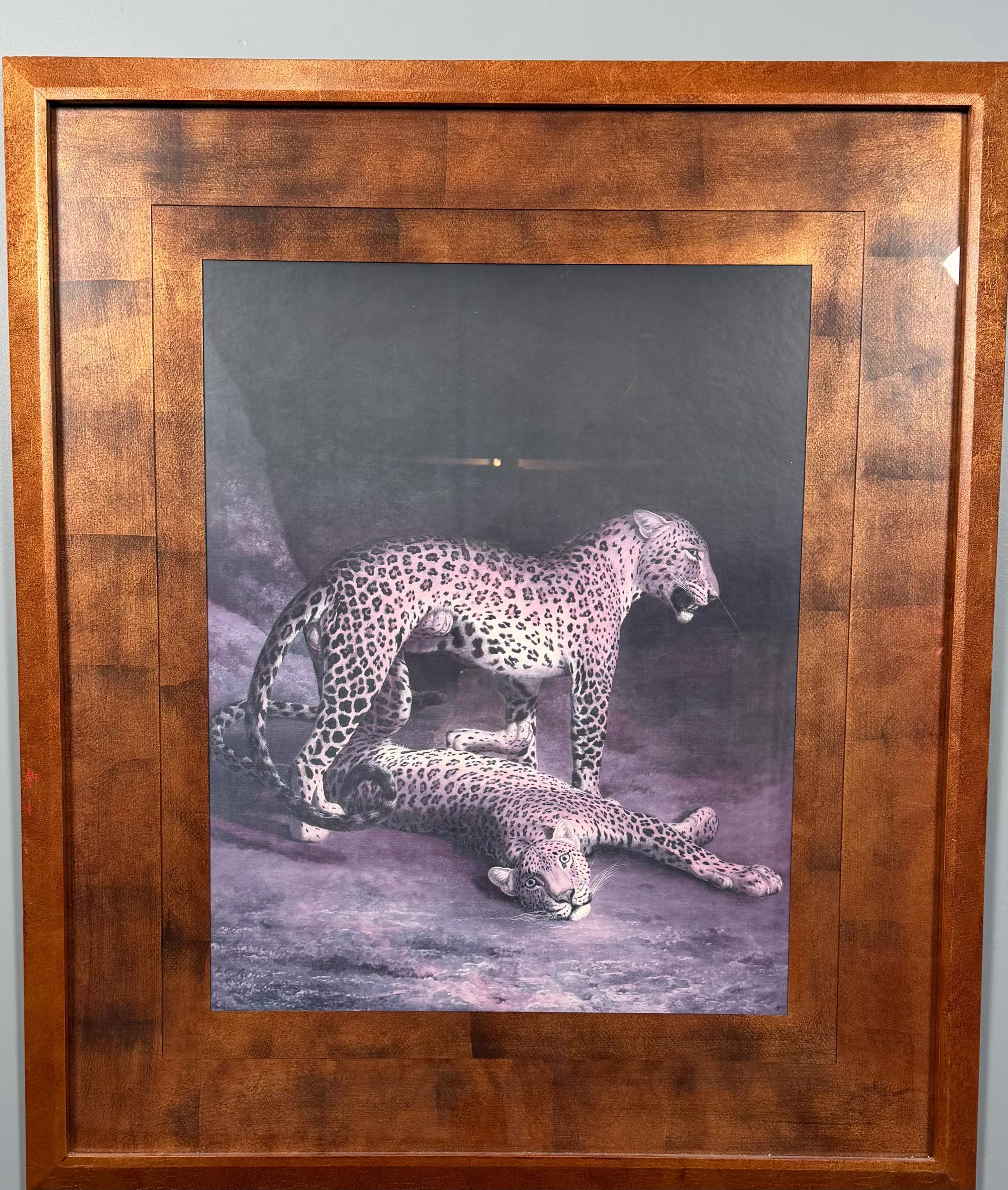 Large Wood Framed Leopard Cheetah Wildlife Print, Big Cat Brown Animal Decor Art