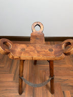 Antique Wood Iron Bar Stools, Set of 4, Rustic Farmhouse Saddle Stools