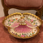 Antique German Hand-Painted Floral Gilt Porcelain Serving Dish, Rococo Candy Bowl