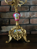 Antique Rococo Style French Clock Set Gilt Bronze Candelabras Porcelain Accents Romantic Scene Victorian Decor Collectible Mantelpiece 1900s