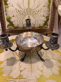 Antique Silver Plate Three Arm Candelabra Centerpiece Bowl with Paw Feet