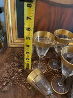 Vintage Gold Rimmed Glassware Set Crystal Dessert Plates Barware Tumblers Wine Glasses Cocktail Goblets Elegant Hollywood Regency Style