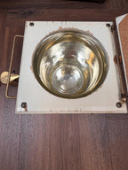 Vintage Ice Cycle Tricycle Ice Bucket Wine Cooler Bar Cart Brass & White Wood Barware
