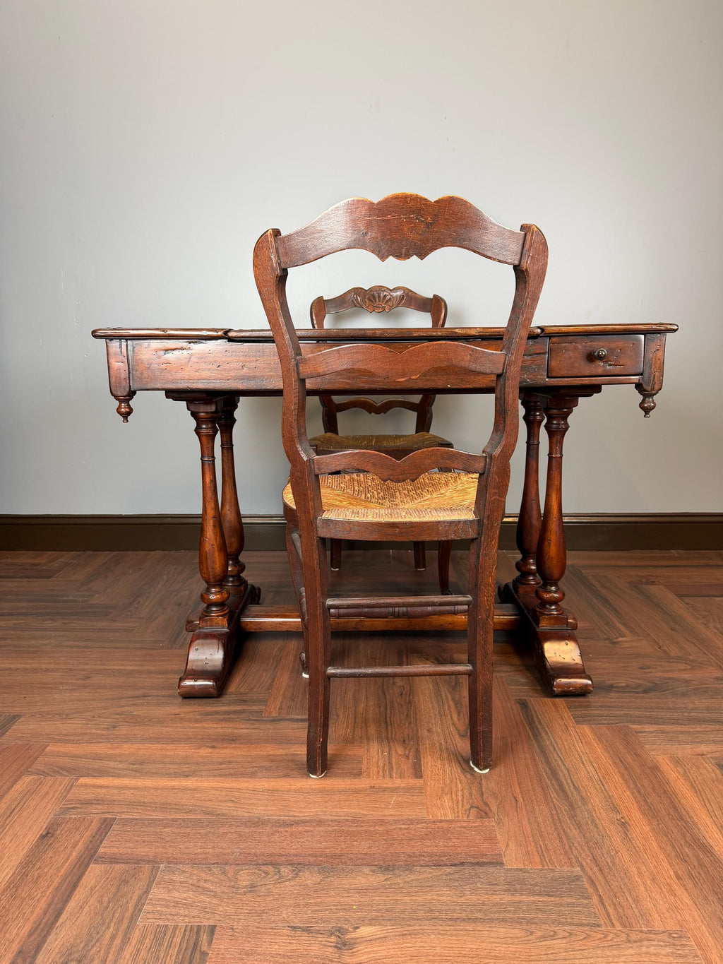 Antique Handcarved Walnut Chess Table, Backgammon Game by Theodore Alexander