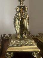 Antique Brass Candlestick Pair, Figurine Design, Victorian Style