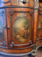Antique French Marble Top Sideboard Hand Painted Panels Louis XV Style Painted Cabinet Elegant Drawers Luxurious Furniture Console Buffet