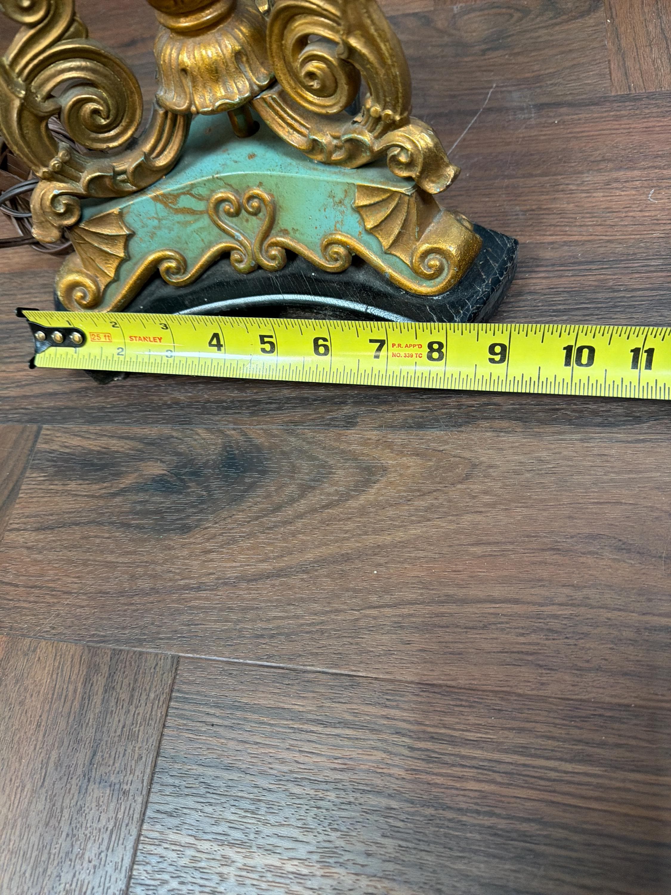 Vintage Florentine Style Table Lamp, Turquoise Blue & Gold Gilt Lamp, Fringe Shade Accent Lighting